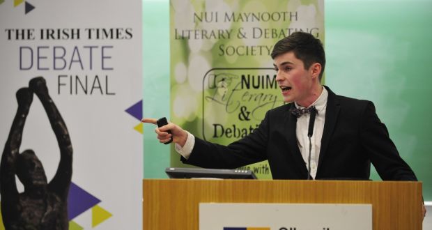 Team winner Hugh Guidera from TCD Phil during the Irish Times Debate Final in 2015 held at Maynooth University. Photograph: Aidan Crawley