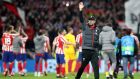 Liverpool manager Jurgen Klopp thanks the travelling fans at Wanda Metropolitano in Madrid. Photograph: PA