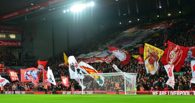 Many Irish Liverpool fans are familiar  with the atmosphere and colour of the Kop at Anfield on match days.  Photograph:  Richard Martin-Roberts/CameraSport via Getty Images