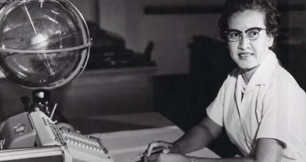 Katherine Johnson at her desk at Nasa’s Langley Research Center. Photograph: Nasa via The New York Times