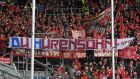  Fans of FC Bayern Muenchen  show a banner against billionaire Hoffenheim owner Dietmar Hopp during the Bundesliga match the sides at PreZero-Arena on February 29th in Sinsheim, Germany. Photograph: Matthias Hangst/Bongarts/Getty