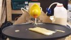 The ‘pancake printer’ developed at a previous Science Hack Day, which makes pancakes through the mouth of rubber duck. Photograph: David McKeown