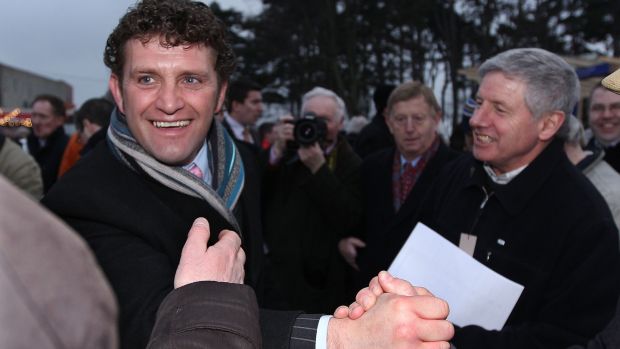 Paul Nolan celebrates Joncol’s win in the 2010 Hennessey Gold Cup at Leopardstown. Photograph: Morgan Treacy/Inpho