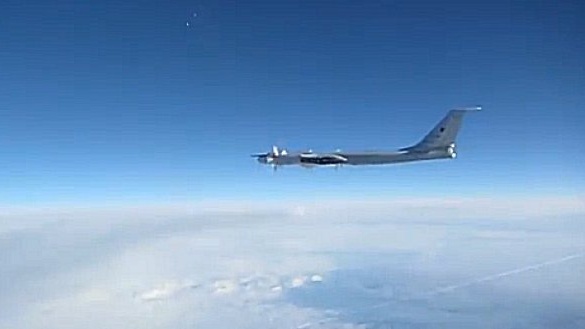 The Russian aircraft were identified as Tupolev TU-95 ‘Bear’ bombers, which are also deployed as long-range maritime patrol planes. Photograph: Ministry of Defence