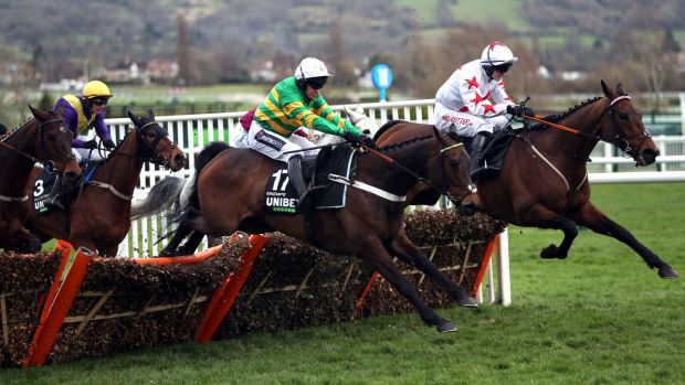 Epatante, ridden by Barry Geraghty, on their way to winning the Champion Hurdle at the Cheltenham festival. Photograph: Simon Cooper/PA Wire.