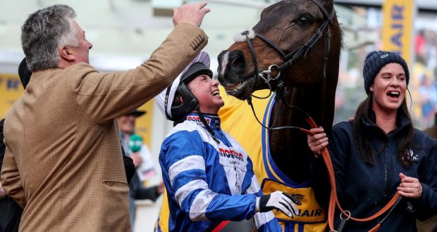 Trainer Paul Nicholls and Bryony Frost celebrate Frodon’s victory at Cheltenham last year. Photograph: Dan Sheridan/Inpho