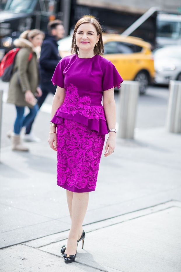 Margaret Molloy in New York. Dress by Niall Tyrrell Couture; earrings by Inner Island; cuff by Inner Island. Photograph: Katie Levine