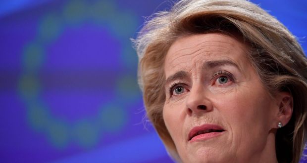 European Commission president Ursula von der Leyen during a press conference on Friday to present the economic response to the Covid-19 crisis. Photograph: Getty Images