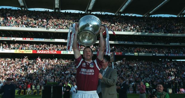 Gary Fahy of Galway lifts the Sam Maguire in 2001, the year when the GAA had to cope with the disruption caused by  the foot-and-mouth crisis. Photograph: Andrew Paton/Inpho