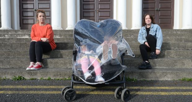 Jade Downey, mother of four boys, and Kirsty Spencer with children Phoenix (2) and Junior (3) at the family hub on Clonliffe Road where they have resided for the past year. Photograph: Alan Betson