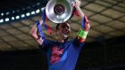 Xavi lifts the European Cup after Barcelona’s win over Juventus in 2015.Photograph: Paul Gilham/Getty