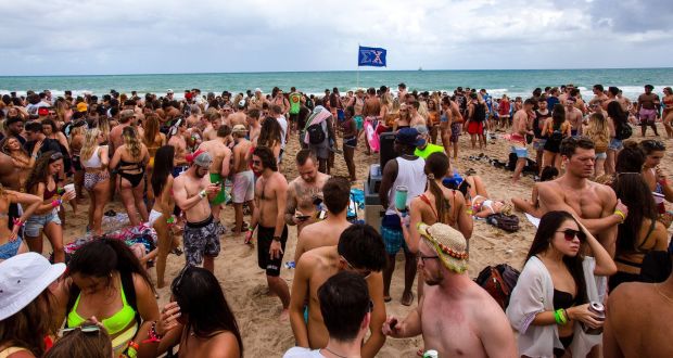 College students crowded the beaches of Fort Lauderdale, Florida, on March 11th. Some US students who travelled to spring break destinations are now testing positive for the coronavirus. Photograph: Saul Martinez/New York Times