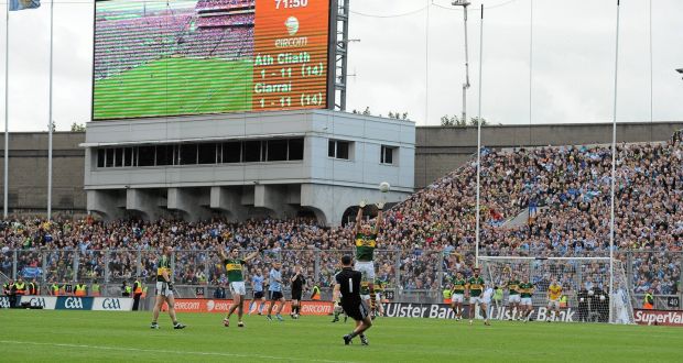  Dublin goalkeeper Stephen Cluxton kicks the winning point in injury time to clinch victory over Kerry in the memorable 2011 All-Ireland final. Photograph: Brian Lawless/Sportsfile