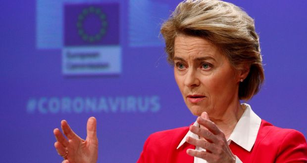 European Commission president Ursula von der Leyen: the commission  temporarily suspended the EU’s fiscal rules to allow countries to spend what they need to face these exceptional circumstances. Photograph: Francois Lenoir/AP