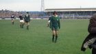 George Best leaves the pitch in Windsor Park in 1970 having been sent off against Scotland. 