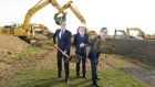 Taoiseach Leo Varadkar  and Minister for Transport Tourism and Sport Shane Ross turning the sod at Dublin Airport’s North Runway project, with DAA chief executive Dalton Philips in February 2019. Photograph: Dara Mac Dónaill