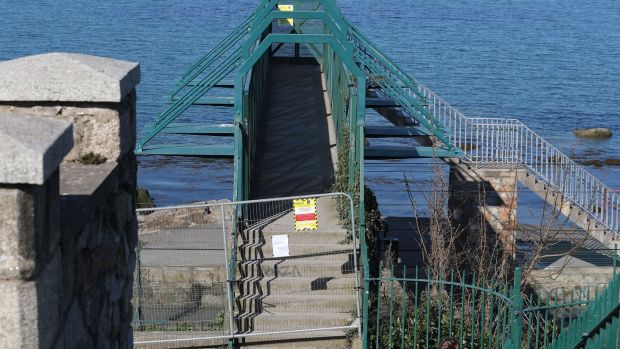 Seapoint beach and swimming area have been closed off to the public by Dún Laoghaire-Rathdown County Council. Photograph Nick Bradshaw/The Irish Times.