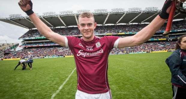 Johnny Glynn celebrates Galway’s 2017 All-Ireland Championship win. Photograph: Ryan Byrne/Inpho