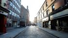 Deserted streets in Dublin’s Temple Bar: insurance companies say they could face a bill of between €10 billion and €20 billion if they have to compensate businesses with notifiable disease cover for loss of earnings during the coronavirus crisis. Photograph: Lorraine O’Sullivan/Reuters 