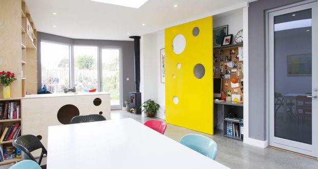 Home office designed by architect Alan Burns. ‘A degree of separation will help to provide acoustic separation from the cacophony of family life,’ he says.