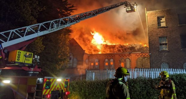 Firefighters tackle the blaze at Belcamp College, Dublin. Photograph: Dublin Fire Brigade