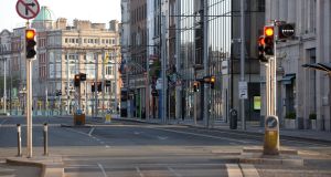 An empty Westmoreland Street in Dublin. Photograph: Dara Mac Dónaill/The Irish Times