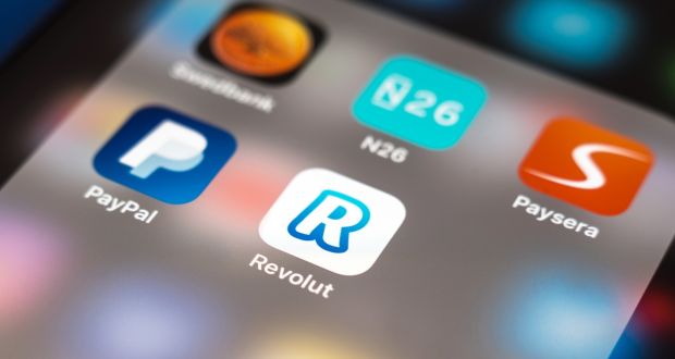 Revolut app logo. Revolut is a digital banking alternative that includes a pre-paid debit card, currency exchange, and peer-to-peer payments.