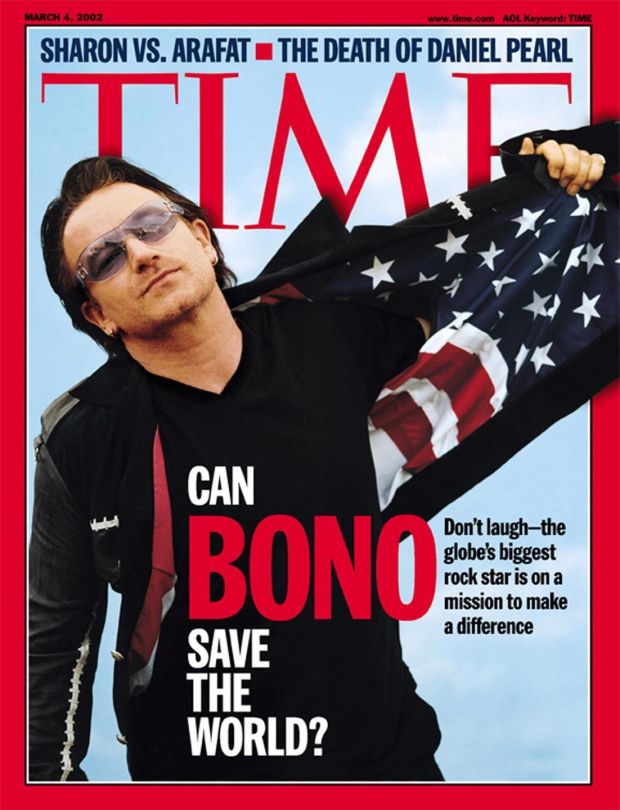 Can Bono Save The World? So asked Time magazine in March 2002. Photograph: AP Photo/TIME
