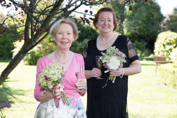 Grainne Healy (left) and her wife, Patricia O’Connor, on their wedding day. Photograph: Paul Sharpe/Sharpix