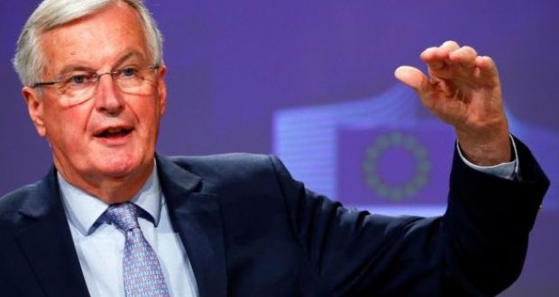 It has become a ritual that EU chief negotiator Michel Barnier emerges at the end to address media huffing and puffing and brandishing documents. Photograph: Francois Lenoir/EPA