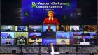 President of the European Commission Ursula von der Leyen takes part in a video conference with other EU leaders.