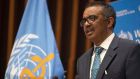 World Health Organization director-general Tedros Adhanom Ghebreyesus during the opening of the World Health Assembly virtual meeting in Geneva. Photograph: Christopher Black/World Health Organization/AFP via Getty Images