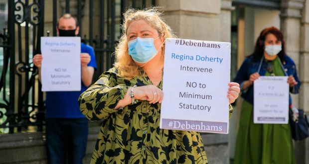 Debenhams workers demonstrate outside Leinster House on Kildare Street, Dublin. Photograph: Gareth Chaney/Collins