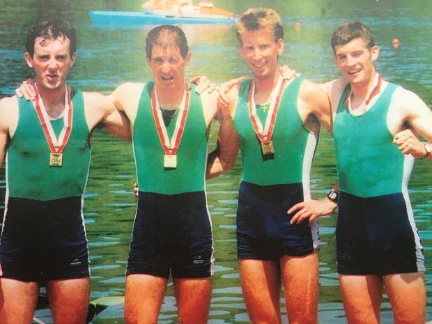 (From left) O'Connor, Holland, Maxwell and Lynch celebrate in Lucerne after qualifying for the Olympics.