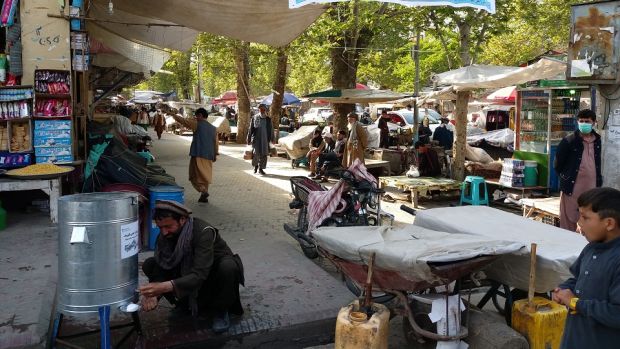As a response to limit the spread of Covid-19 in Afghanistan, Concern has installed a water tanker, hand washing liquid and hygiene messaging banners in ten parts of Taloqan City. Photo: Concern Worldwide