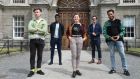 Domhnall Herdman, Clinton Liberty, Megan McDonnell, Ross Gaynor and Kwaku Fortune, who all studied at the Lir National Academy of Dramatic Art in Trinity College, Dublin, and appeared in TV series Normal People. photograph: Dara Macdónaill/The Irish Times