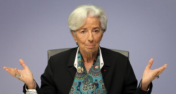 “We’ll have a better sense in a few days as we publish our numbers in early June, but it’s likely we will be in between the medium and severe scenarios,” Christine Lagarde said. Photograph: AFP via Getty