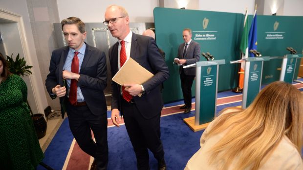 Minister for Health Simon Harris and Tánaiste Simon Coveney. Photograph: Dara Mac Dónaill
