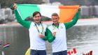 Paul O’Donovan and Gary O’Donovan celebrate winning silver in the lightweight men’s double sculls final at the Rio Olympics in 2016. Photograph: Mike Egerton/PA Wire.