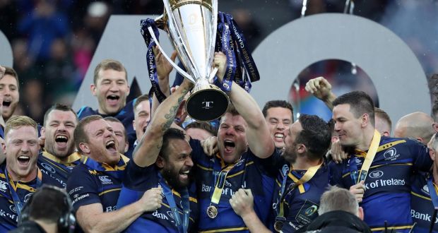 Isa Nacewa and Jordi Murphy lift the European Champions Cup trophy for Leinster in 2018, continuing a remarkable run of success for the Irish province. Photo: Billy Stickland/Inpho
