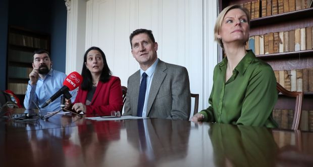 Green Party TD Joe O’Brien,  deputy leader Catherine Martin, party leader Eamon Ryan and Senator Pippa Hackett at the launch of the party’s general election campaign in January. Photograph: Nick Bradshaw