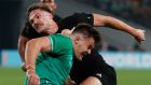 New Zealand’s George Bridge is tackled by Ireland’s Jacob Stockdale during the Rugby World Cup quarter-final in Tokyo last September. Photograph: Odd Andersen/AFP via Getty Images)