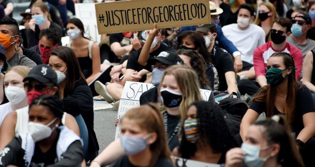 A peaceful protest against the death of George Floyd in Bethesda, Maryland. Photograph: Olivier Douliery/AFP via Getty