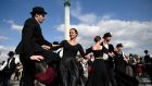 Folk dancers in Heroes’ Square in Budapest on Thursday, as Hungary marks the centenary of the Treaty of Trianon, which saw large swathes of the country divided among neighbouring countries following the first World War. Photograph: Tamas Kovacs/EPA