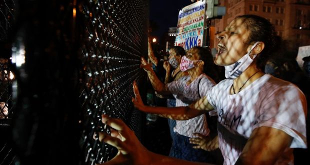 Demonstrators near the White House in Washington protest over the death of George Floyd. Photograph: Alex Brandon