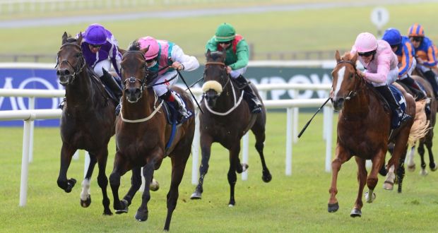 Siskin ridden by Colin Keane (second left) wins the Tattersalls Irish 2000 Guineas at Curragh Racecourse. Photo: PA Wire