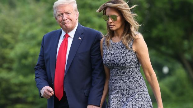 WASHINGTON, DC - MAY 27: U.S. President Donald Trump and first lady Melania Trump return to the White House on May 27, 2020 in Washington, DC. Trump traveled to Florida to watch the SpaceX launch of two U.S. astronauts to the International Space Station, but the launch was canceled due to poor weather. (Photo by Win McNamee/Getty Images) *** BESTPIX ***