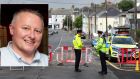 The scene of the shooting in Castlerea was sealed off on Thursday. Photograph: Collins. Insert photograph: Detective Garda Colm Horkan who was killed in the shooting.
