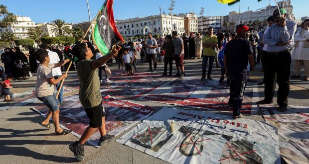 A demonstration in the  centre of  Tripoli on Sunday. Photograph: Mahmud Turkia/AFP via Getty Images