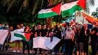 Protesters in the Arab town of Arara in the Wadi Ara region of northern Israel demonstrate against Israel’s plans to annex parts of the West Bank. Photograph: Getty